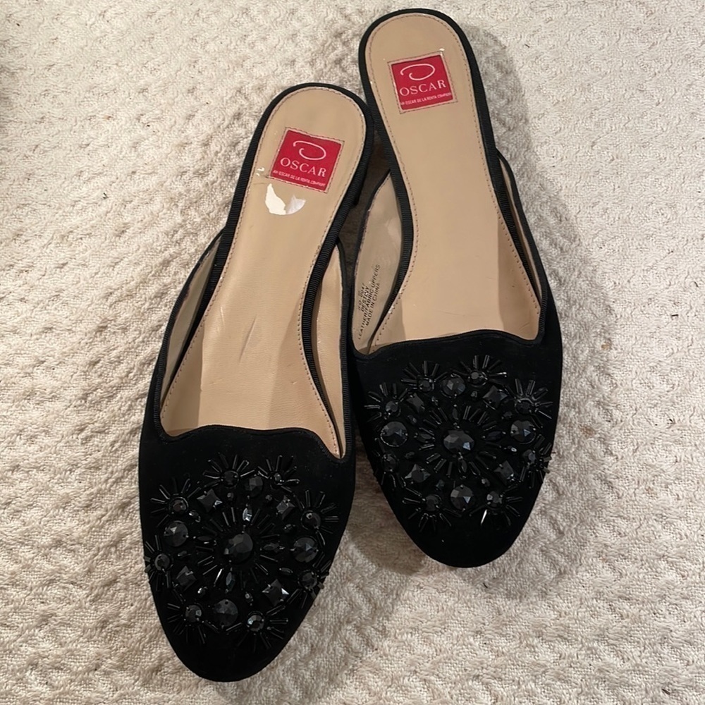 Oscar de la Renta Black Destiny Embellished Beaded Mule Shoes